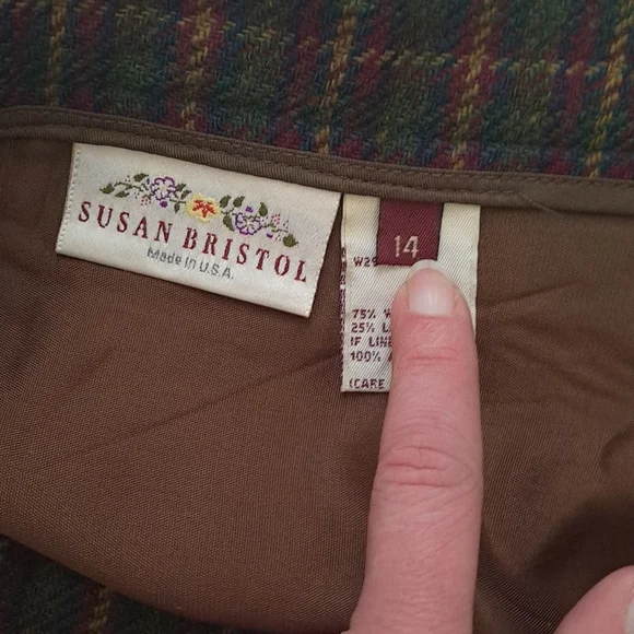 Green And Red Plaid Wool Faux Wrap Vintage School Girl Maxi Skirt with Fringe - Picture 9 of 11